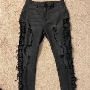Fashion Nova Black Distressed Skinny Jean